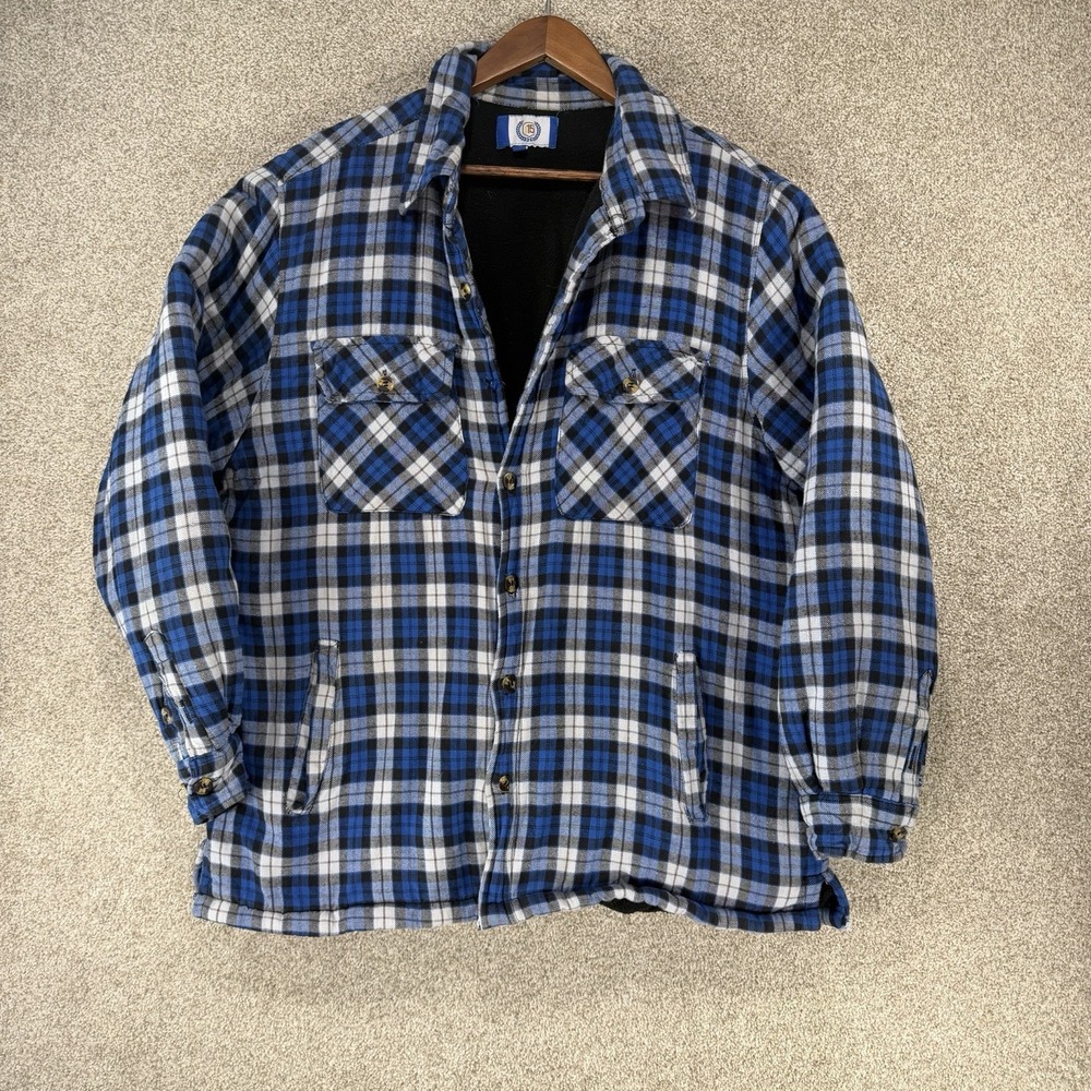 North 15 Insulated Flannel *Distressed/ Missing Button* Blue Plaid Shacket XL